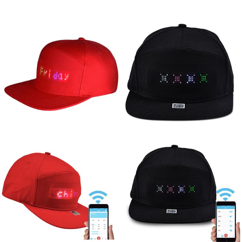 Unisex Bluetooth LED Mobile Phone APP Controlled Baseball Hat Scroll Message Display Board Hip Hop Street Snapback Cap