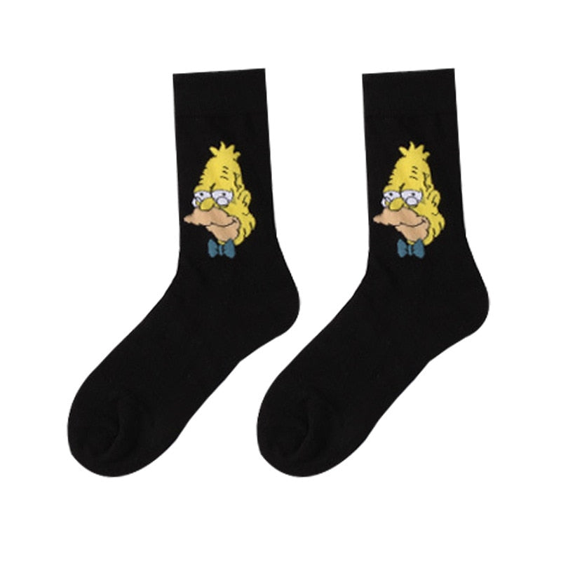 Simpsons Cartoon Anime Funny Socks Men Hip Hop Print Novelty Crazy Sokken Hip Hop Unisex Comfortable Skateboard Happy Meias