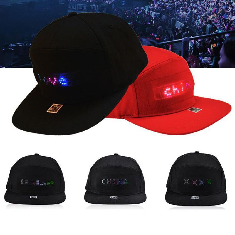 Unisex Bluetooth LED Mobile Phone APP Controlled Baseball Hat Scroll Message Display Board Hip Hop Street Snapback Cap