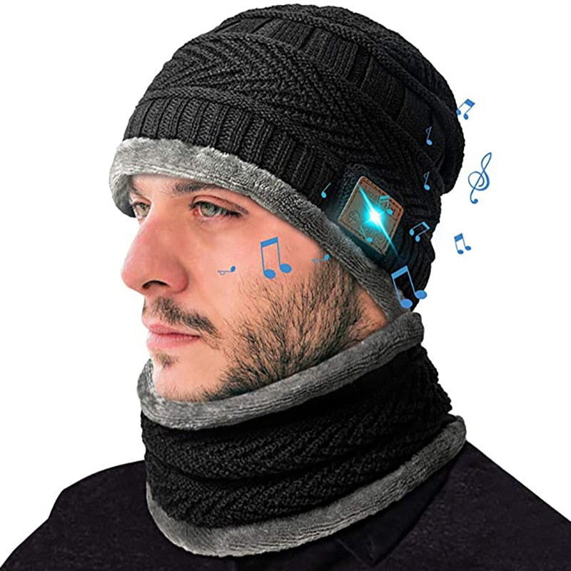 2in1 Winter Bluetooth 5.0 Headset Headband Warm Music Hat with Soft Scarf Microphone for Handsfree Call Outdoor Sport Cap Gifts