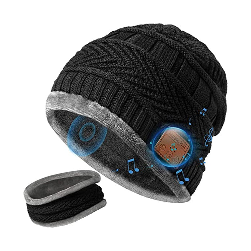 2in1 Winter Bluetooth 5.0 Headset Headband Warm Music Hat with Soft Scarf Microphone for Handsfree Call Outdoor Sport Cap Gifts