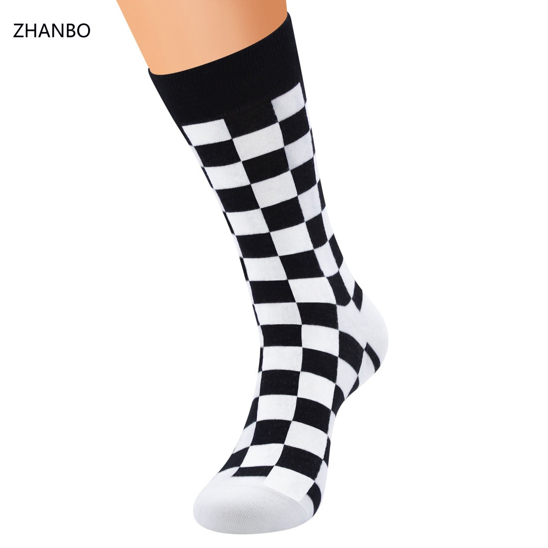 Harajuku Street Fashion Trendly Women Socks Black and White Squares Pattern Socks Men Novelty Skateboard Funny Cotton Socks