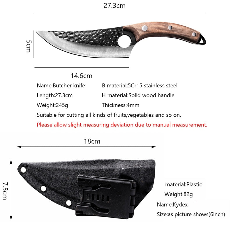 Stainless Steel Kitchen Boning Knife Fishing Knife Meat Cleaver Handmade Forged Chef Outdoor Cooking Cutter Butcher Knife Tool