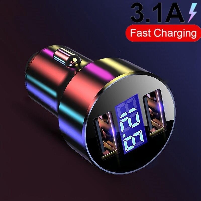 Car Charger 3.1A LED Display USB Phone Charger for Xiaomi Samsung IPhone 12 11 Pro 7 8 Plus Mobile Phone Adapter Car-Charger