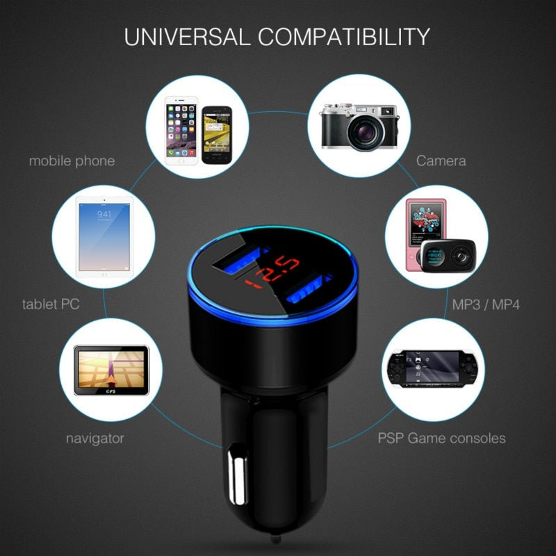 Car Charger 3.1A LED Display USB Phone Charger for Xiaomi Samsung IPhone 12 11 Pro 7 8 Plus Mobile Phone Adapter Car-Charger