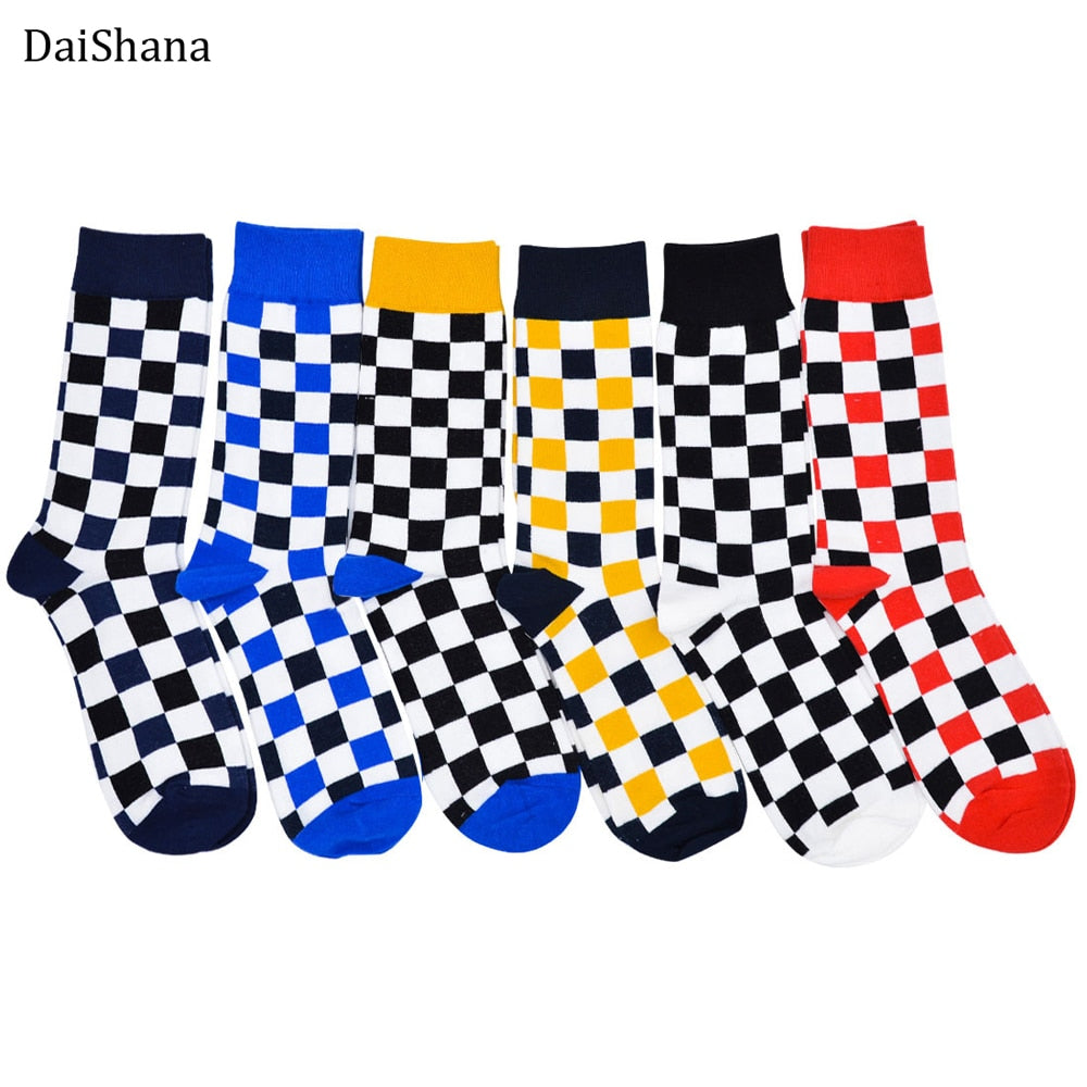 Harajuku Street Fashion Trendly Women Socks Black and White Squares Pattern Socks Men Novelty Skateboard Funny Cotton Socks