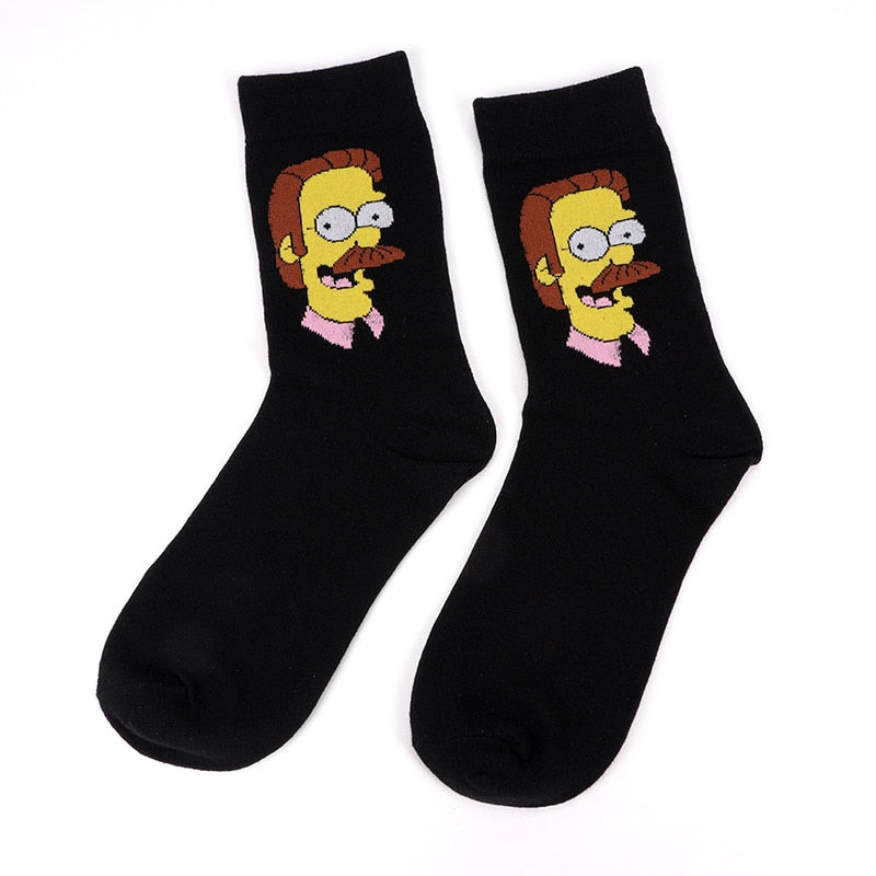 Simpsons Cartoon Anime Funny Socks Men Hip Hop Print Novelty Crazy Sokken Hip Hop Unisex Comfortable Skateboard Happy Meias