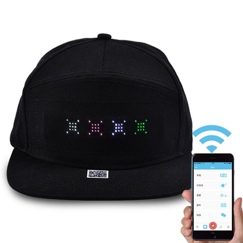 Unisex Bluetooth LED Mobile Phone APP Controlled Baseball Hat Scroll Message Display Board Hip Hop Street Snapback Cap