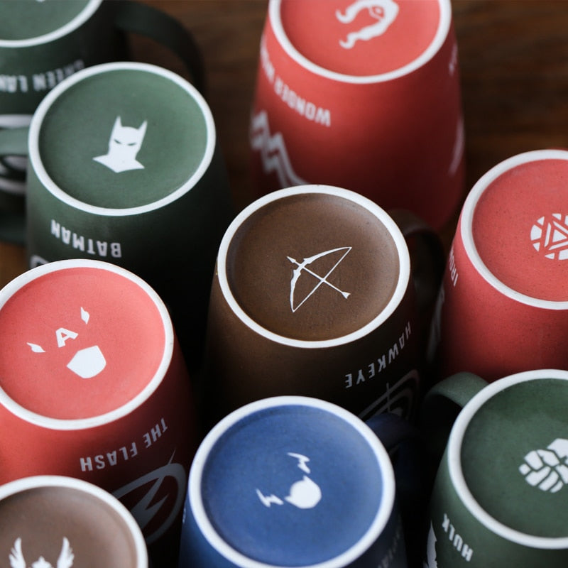350ML/520ML Super Hero Avenger Infinity Mugs With Cover and Spoon Pure Color Mugs Cup Kitchen Tool Gift
