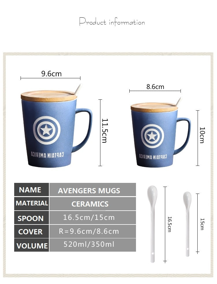 350ML/520ML Super Hero Avenger Infinity Mugs With Cover and Spoon Pure Color Mugs Cup Kitchen Tool Gift