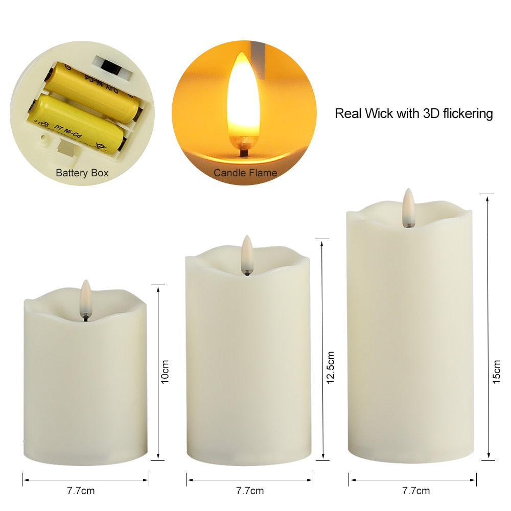 3Pcs/Set Remote Control LED Flameless Candle Lights New Year Candles Battery Powered Led Tea Lights Easter Candle With Packaging