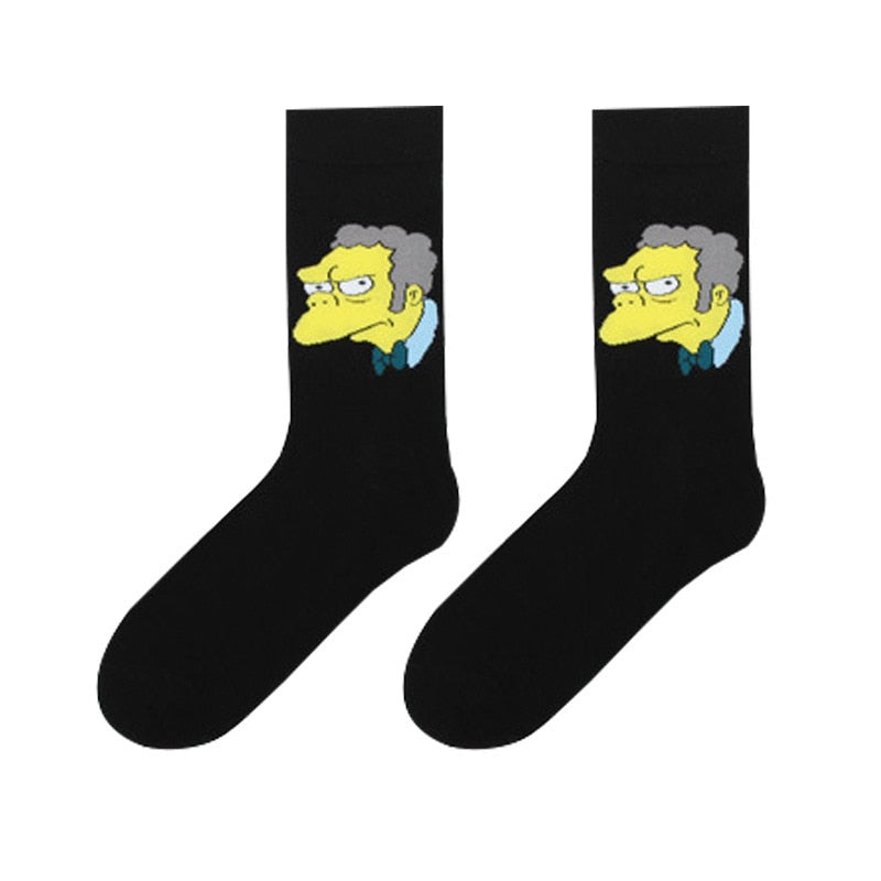 Simpsons Cartoon Anime Funny Socks Men Hip Hop Print Novelty Crazy Sokken Hip Hop Unisex Comfortable Skateboard Happy Meias