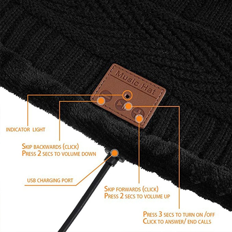 2in1 Winter Bluetooth 5.0 Headset Headband Warm Music Hat with Soft Scarf Microphone for Handsfree Call Outdoor Sport Cap Gifts