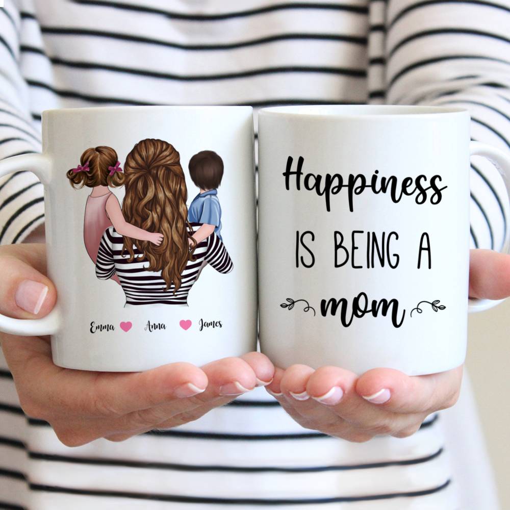 Personalized Coffee Mug Family Mom and Daughter Son Happiness Is Being A Mom Gift Mugs Cups 11oz/15oz R2062