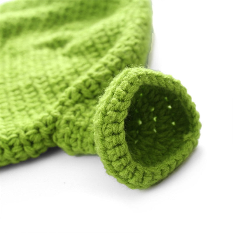 Unisex Balaclava Monster Shrek Hat Wool Winter Knitted Hats Green Party Funny Beanie Skullies Cap for Women Men Pure Handmade