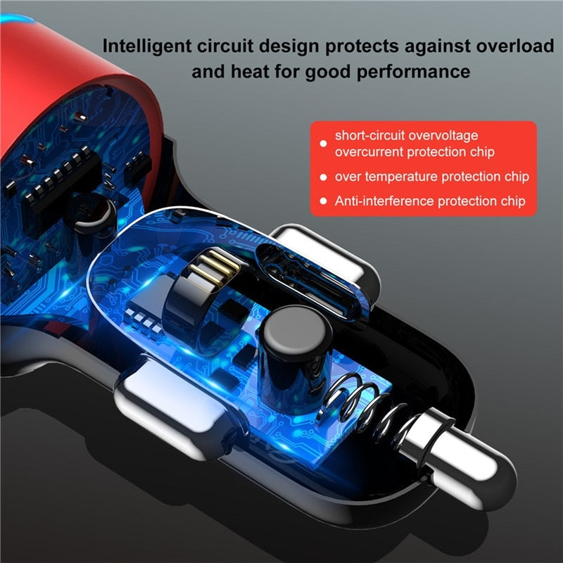 Car Charger 3.1A LED Display USB Phone Charger for Xiaomi Samsung IPhone 12 11 Pro 7 8 Plus Mobile Phone Adapter Car-Charger