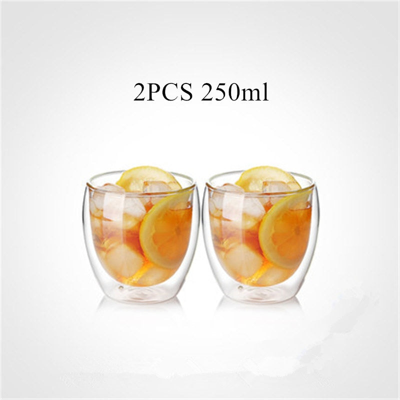 80/250/350/450ml Heat-resistant Double Wall Glass Cup Beer Coffee Cups Handmade Healthy Drink Mug Tea Mugs Transparent Drinkware