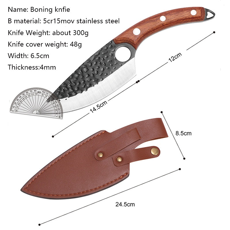 Stainless Steel Kitchen Boning Knife Fishing Knife Meat Cleaver Handmade Forged Chef Outdoor Cooking Cutter Butcher Knife Tool