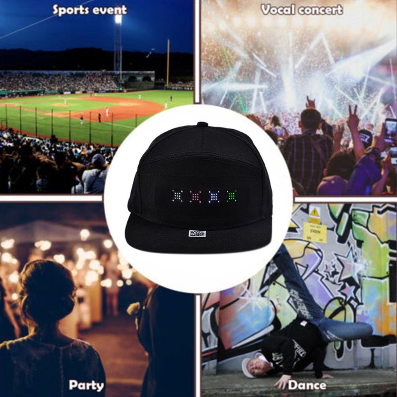 Unisex Bluetooth LED Mobile Phone APP Controlled Baseball Hat Scroll Message Display Board Hip Hop Street Snapback Cap