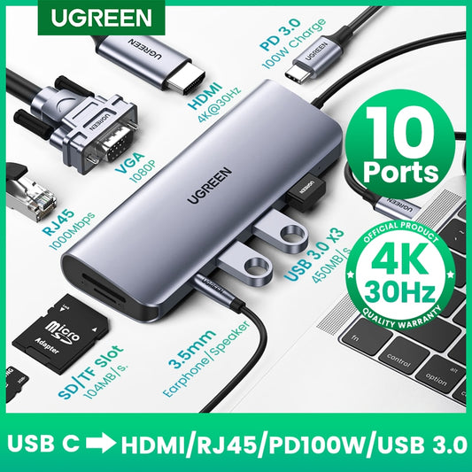 UGREEN USB HUB 4K HDMI Adapter USB C to RJ45 USB 3.0 PD 100W Dock for MacBook Pro Air M2 M1 USB-C Type C 3.1 Splitter USB C HUB