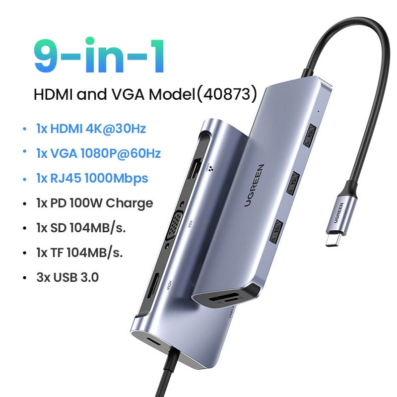 UGREEN USB HUB 4K HDMI Adapter USB C to RJ45 USB 3.0 PD 100W Dock for MacBook Pro Air M2 M1 USB-C Type C 3.1 Splitter USB C HUB