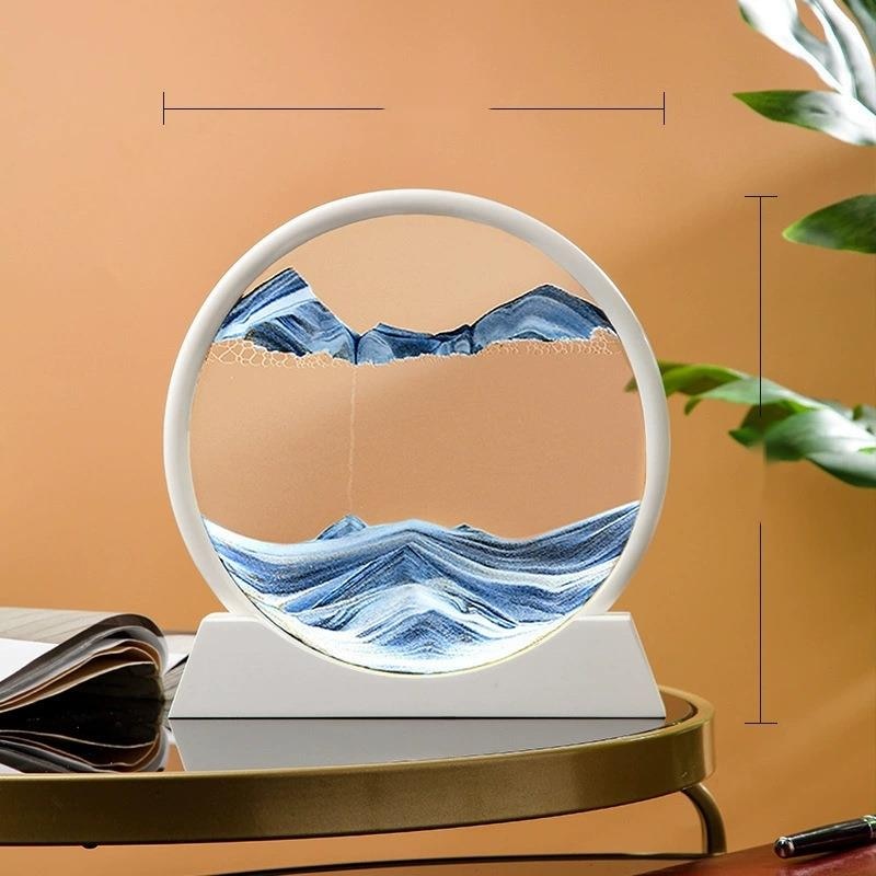 Paisaje de arena móvil de 12 pulgadas, imagen artística de reloj de arena en movimiento, pintura de arena que fluye con adornos líquidos, decoración del hogar