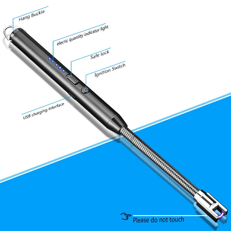 360° Electric Arc BBQ Lighter USB Windproof Flameless Plasma Ignition Long Kitchen Lighters Gas Lighter for Candle Gas Stove