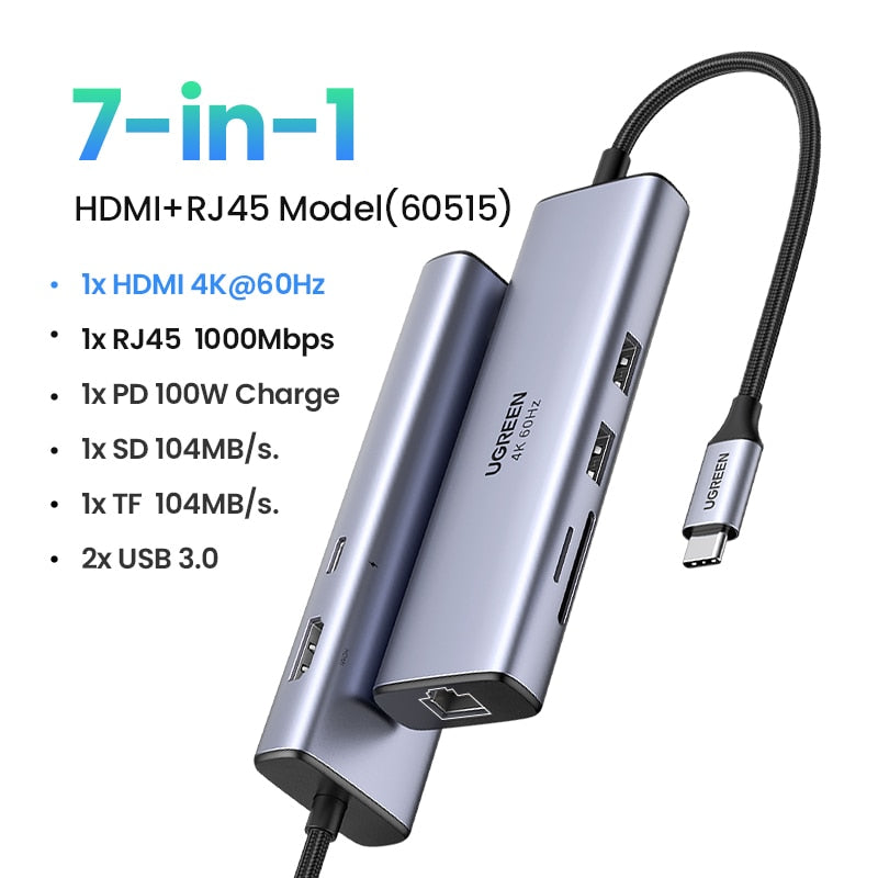 UGREEN USB HUB 4K HDMI Adapter USB C to RJ45 USB 3.0 PD 100W Dock for MacBook Pro Air M2 M1 USB-C Type C 3.1 Splitter USB C HUB