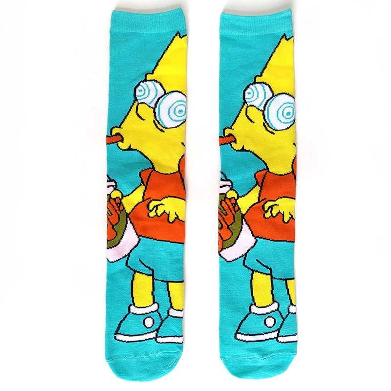 Simpsons Cartoon Anime Funny Socks Men Hip Hop Print Novelty Crazy Sokken Hip Hop Unisex Comfortable Skateboard Happy Meias