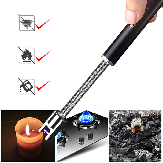 360° Electric Arc BBQ Lighter USB Windproof Flameless Plasma Ignition Long Kitchen Lighters Gas Lighter for Candle Gas Stove