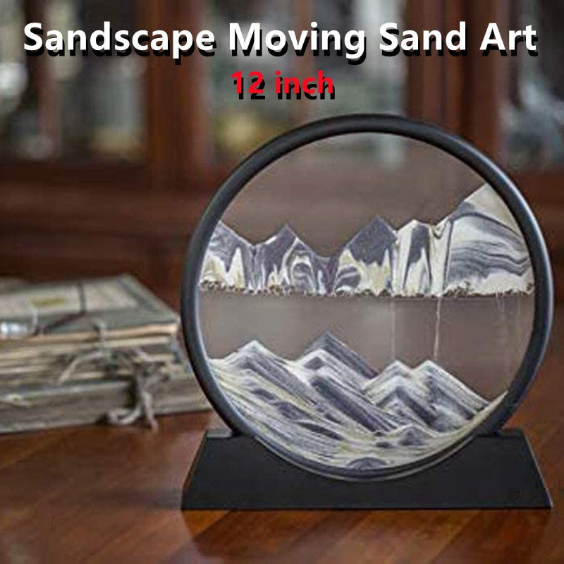 Paisaje de arena móvil de 12 pulgadas, imagen artística de reloj de arena en movimiento, pintura de arena que fluye con adornos líquidos, decoración del hogar