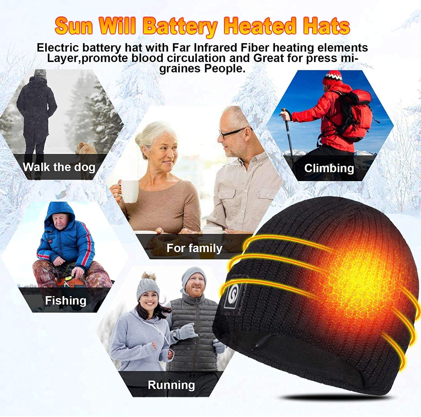 Savior Heat Heated Hat Battery Heated Beanie Hat Electric Rechargeable Warm Winter Heated Fleece Cap Balaclava