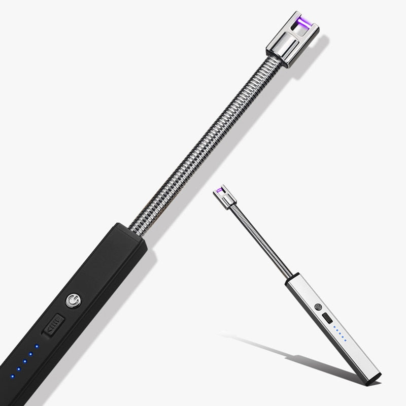 360° Electric Arc BBQ Lighter USB Windproof Flameless Plasma Ignition Long Kitchen Lighters Gas Lighter for Candle Gas Stove