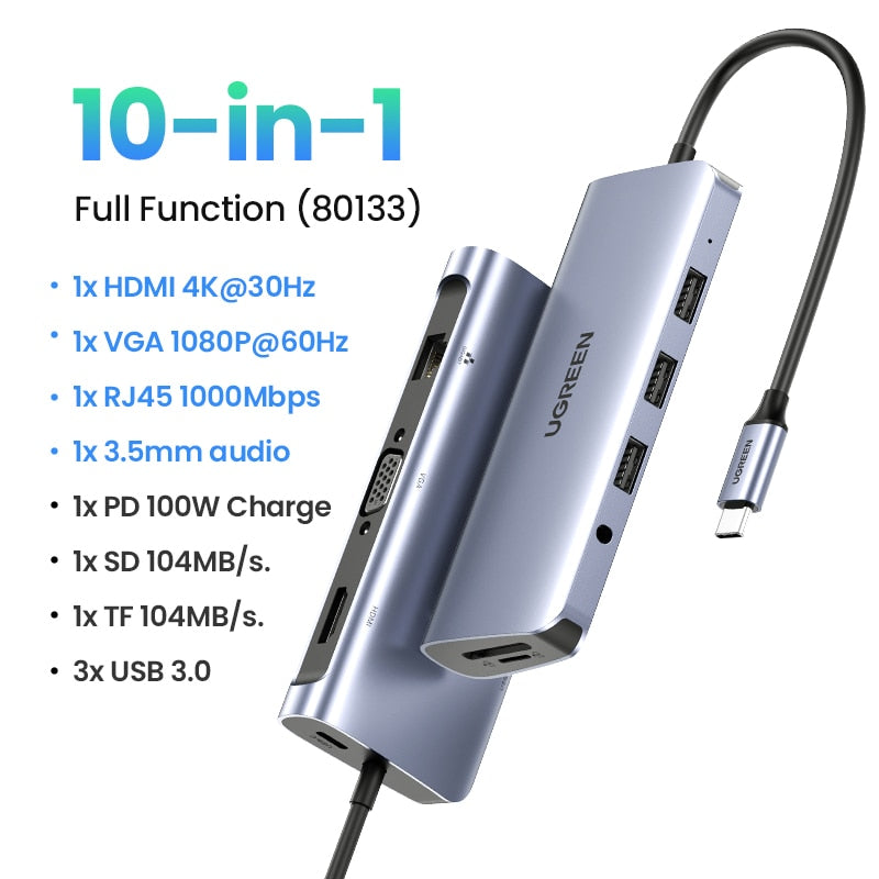 UGREEN USB HUB 4K HDMI Adapter USB C to RJ45 USB 3.0 PD 100W Dock for MacBook Pro Air M2 M1 USB-C Type C 3.1 Splitter USB C HUB