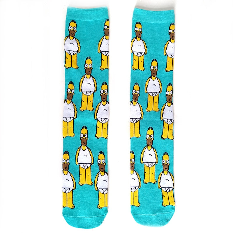 Simpsons Cartoon Anime Funny Socks Men Hip Hop Print Novelty Crazy Sokken Hip Hop Unisex Comfortable Skateboard Happy Meias