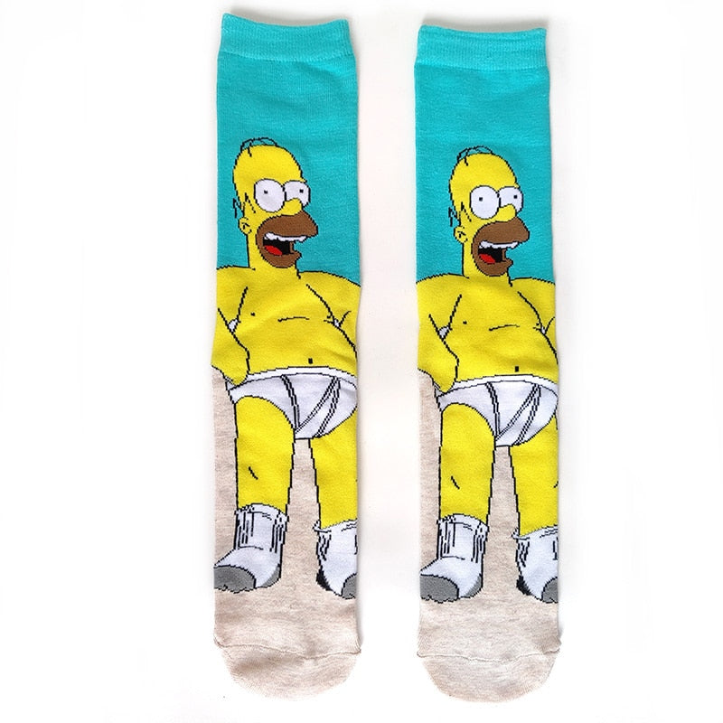 Simpsons Cartoon Anime Funny Socks Men Hip Hop Print Novelty Crazy Sokken Hip Hop Unisex Comfortable Skateboard Happy Meias